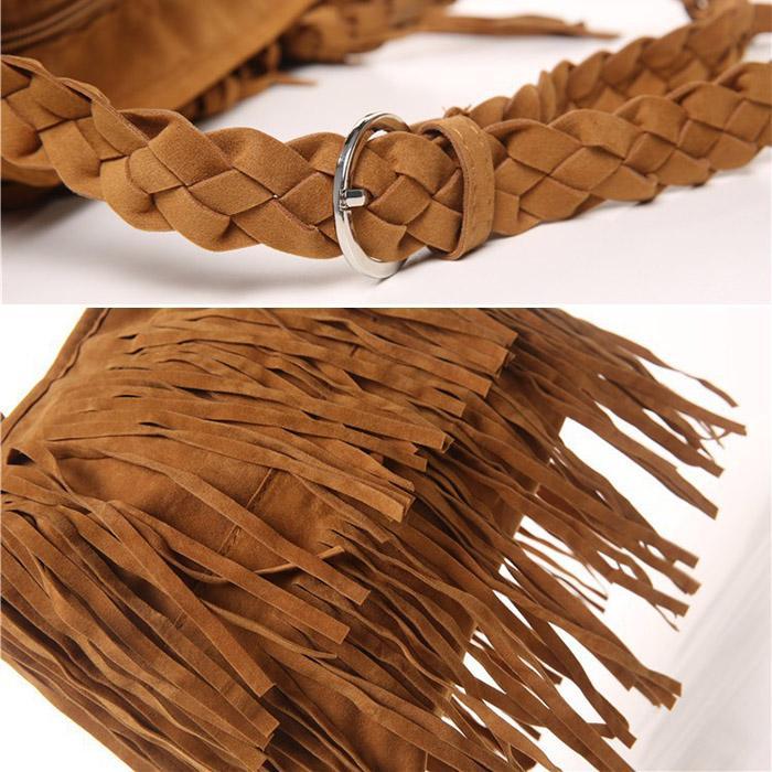 Fashion Boho Women Suede Weave Tassel Shoulder Bag