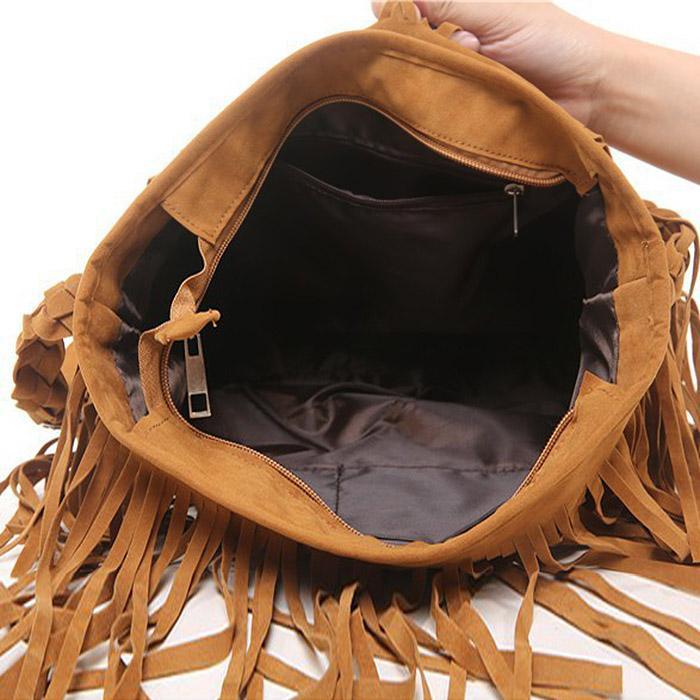 Fashion Boho Women Suede Weave Tassel Shoulder Bag