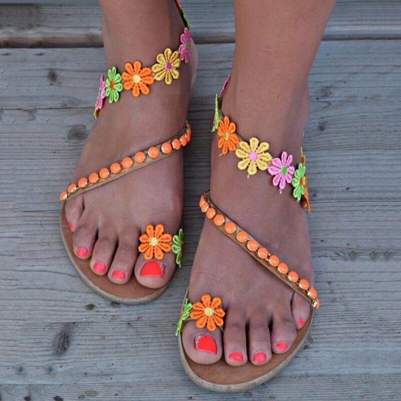 Summer Woman Colorful flowers bohemian ethnic style sandals