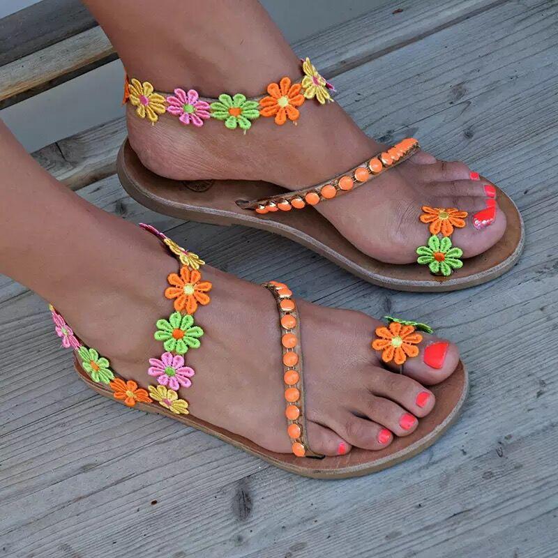 Summer Woman Colorful flowers bohemian ethnic style sandals