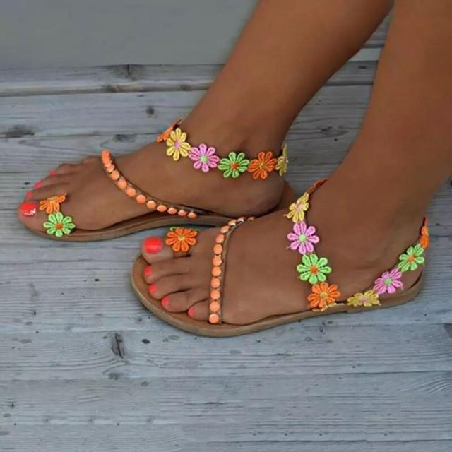 Summer Woman Colorful flowers bohemian ethnic style sandals