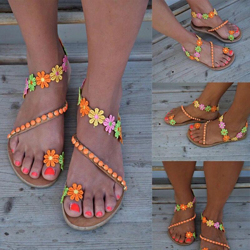 Summer Woman Colorful flowers bohemian ethnic style sandals