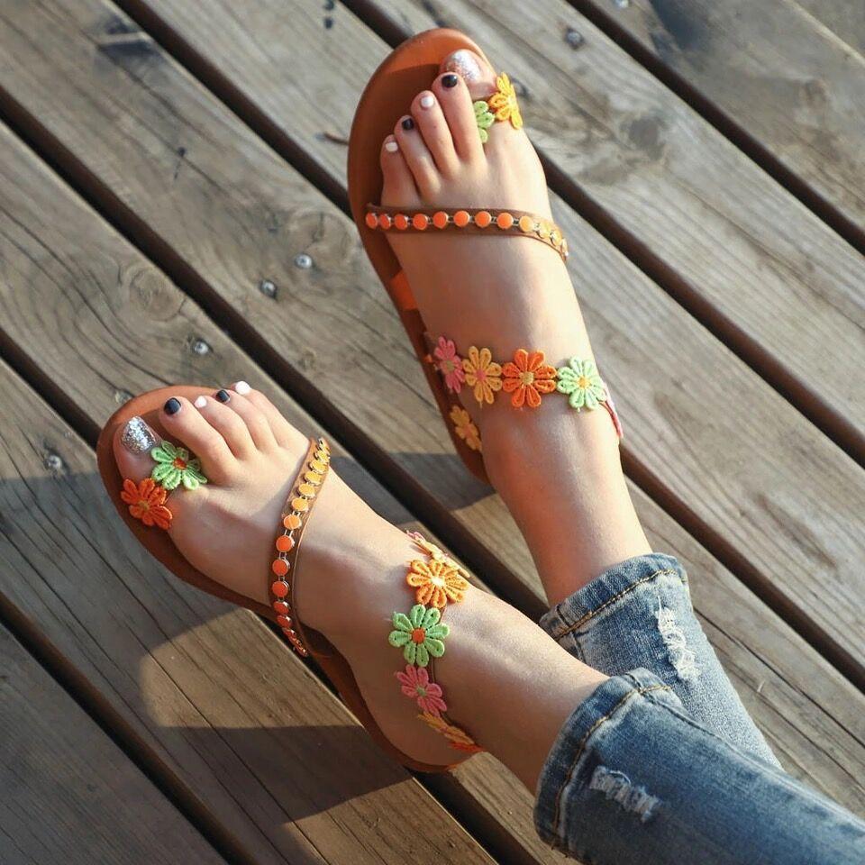 Summer Woman Colorful flowers bohemian ethnic style sandals