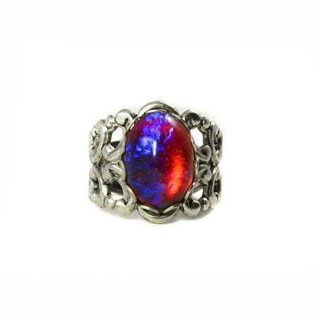 Vintage Silver Oval Purple Fire Opal Women Engagement Wedding Jewelry Rings