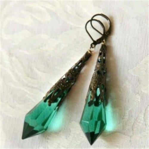 Vintage Green Dangle Geometric Drop Dangle Hook Stud Earrings