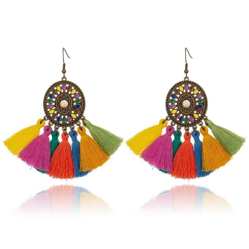 Vintage Colorful Tassel Dream Catcher Earrings Jewelry