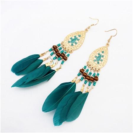 Long Tassel Fashion Feather Style Ethnic Drop Earrings For Women