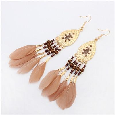 Long Tassel Fashion Feather Style Ethnic Drop Earrings For Women