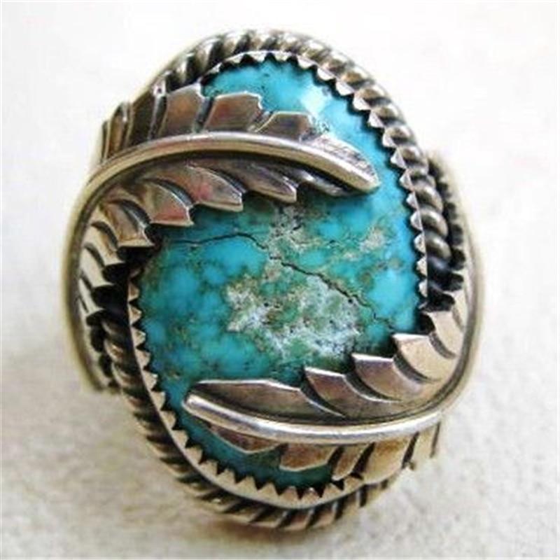 Natural Big Oval Green Stone Boho Beach Silver Color Vine Leaf Knuckle Rings