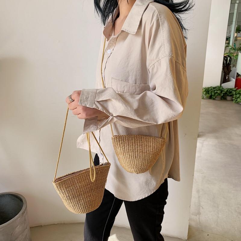 Simple Round Straw Women Summer Rattan Handmade Woven Beach Cross Body Bag