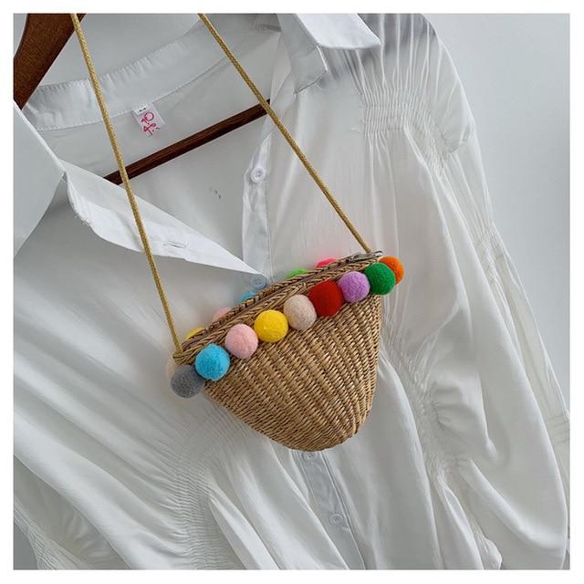 Simple Round Straw Women Summer Rattan Handmade Woven Beach Cross Body Bag