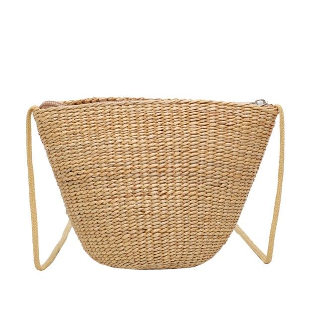 Bohemia Pompom Round Straw Women Summer Rattan Handmade Woven Beach Cross Body Bag