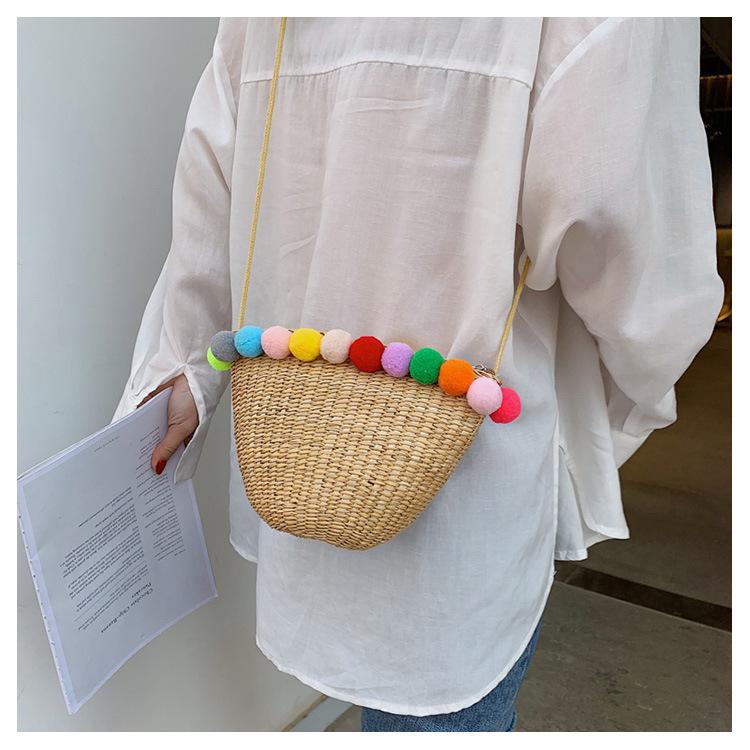 Simple Round Straw Women Summer Rattan Handmade Woven Beach Cross Body Bag