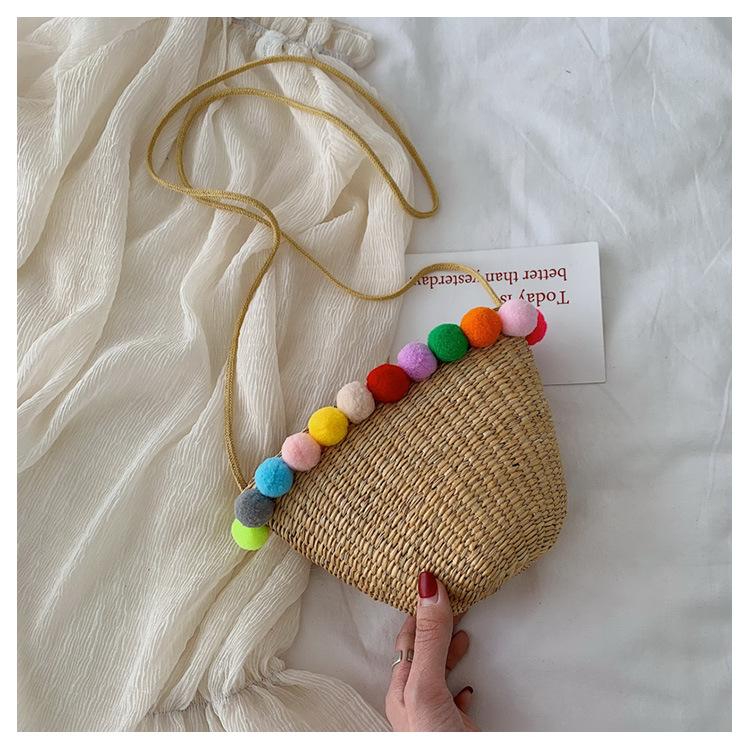 Simple Round Straw Women Summer Rattan Handmade Woven Beach Cross Body Bag