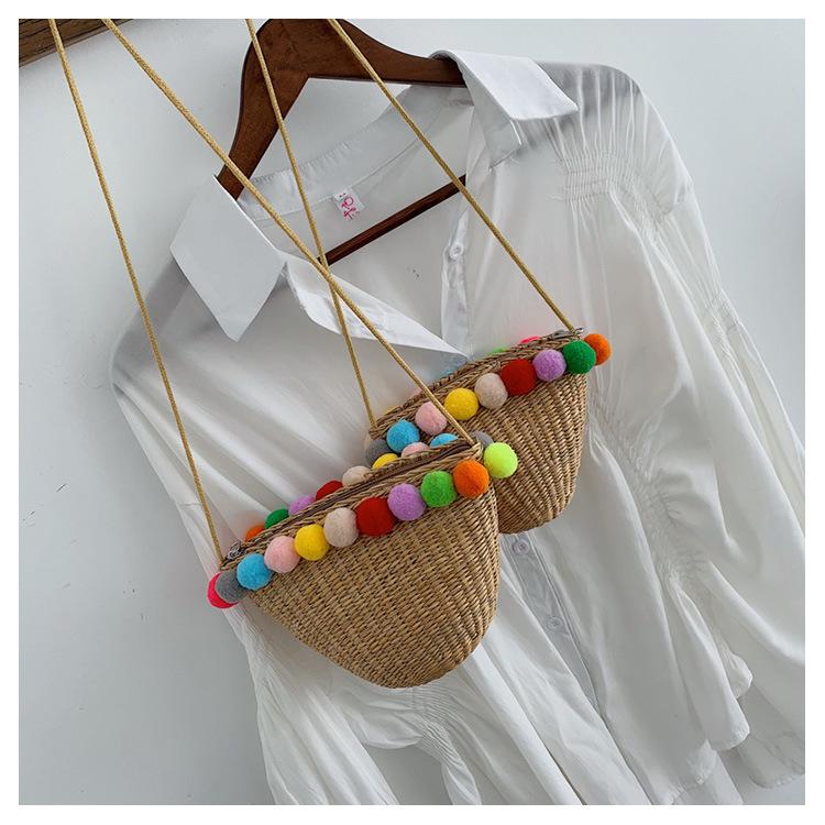 Simple Round Straw Women Summer Rattan Handmade Woven Beach Cross Body Bag