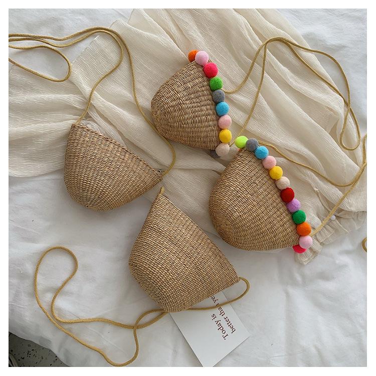 Simple Round Straw Women Summer Rattan Handmade Woven Beach Cross Body Bag