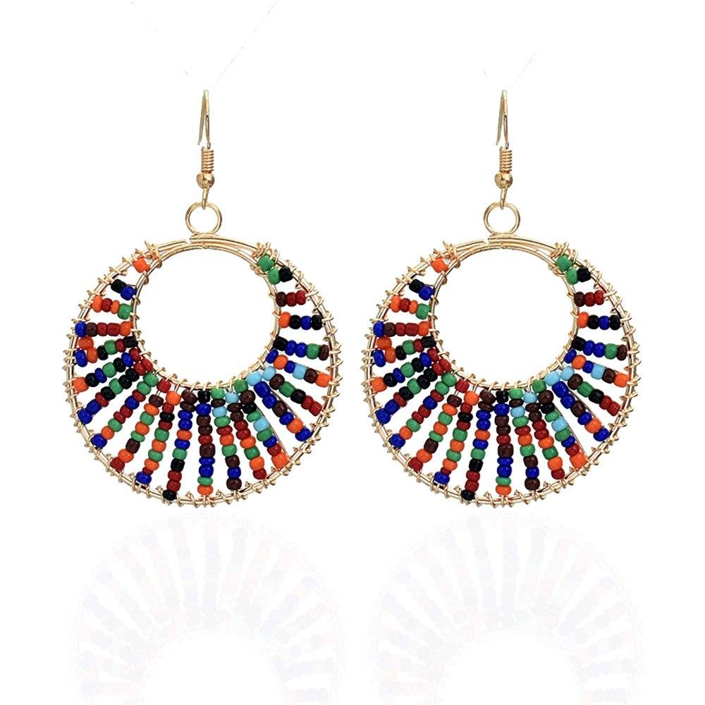 Bohemia Colorful Round Resin Beaded Drop Earring Jewelry