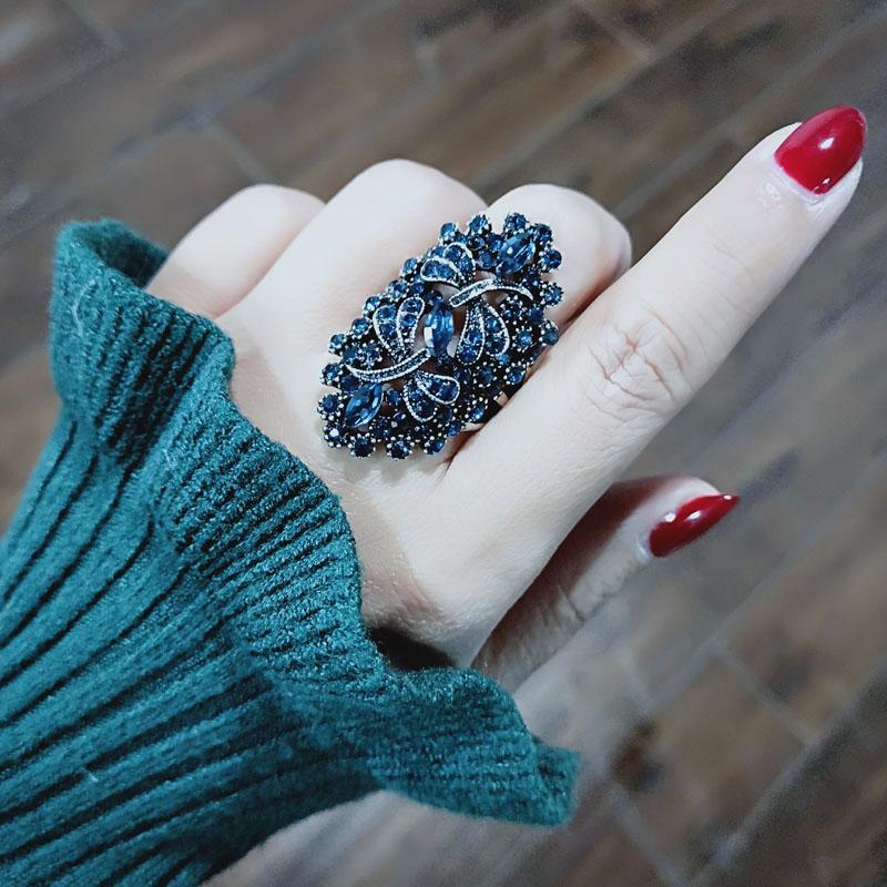 Vintage Big Hollow Blue Rhinestone Dragonfly Rings