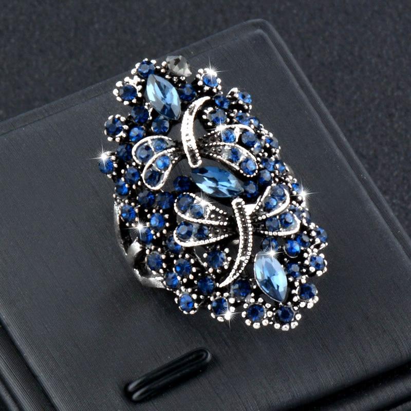 Vintage Big Hollow Blue Rhinestone Dragonfly Rings