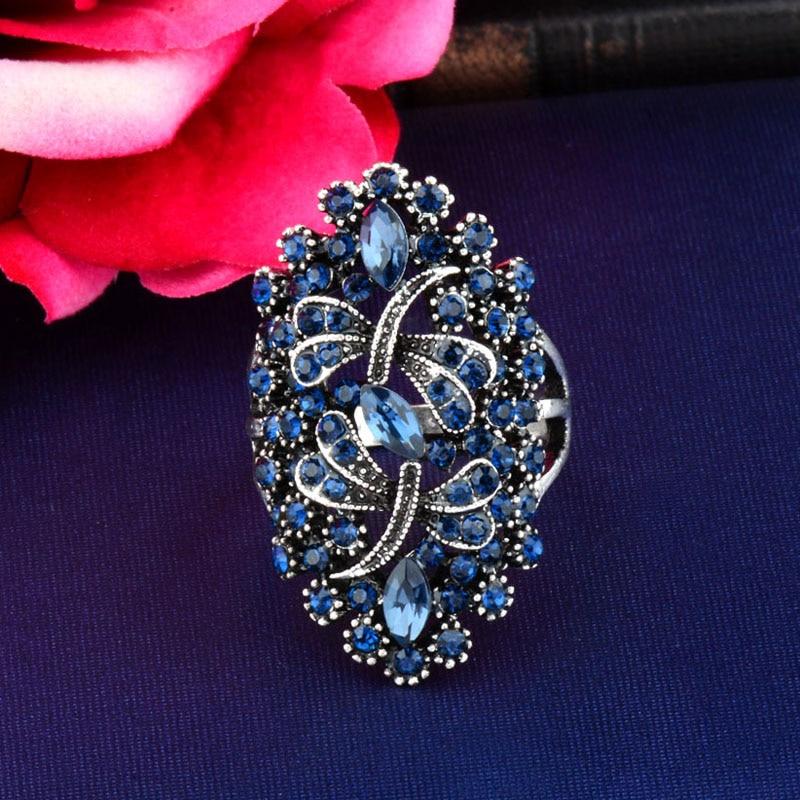 Vintage Big Hollow Blue Rhinestone Dragonfly Rings