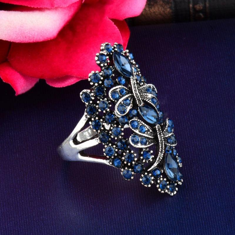 Vintage Big Hollow Blue Rhinestone Dragonfly Rings