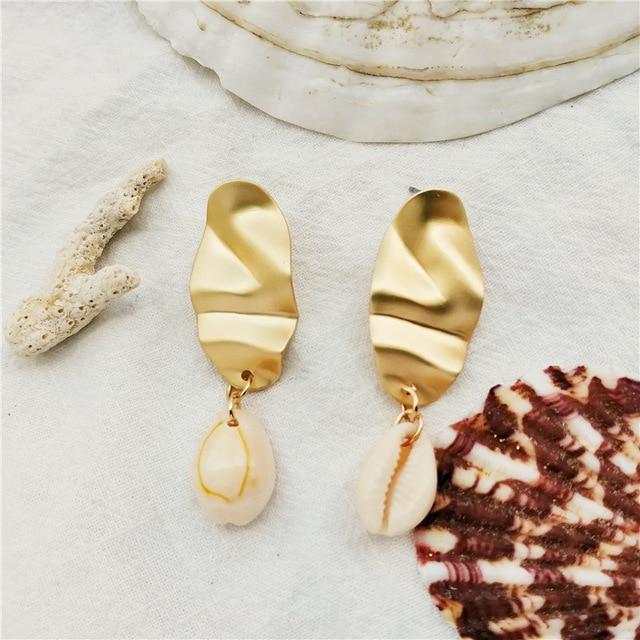 Vintage Ocean Gold Dangle Drop Earrings 2019 For Women Brincos Cowrie Sea Shell Earring BOHO Bohemian Beach Korean Jewelry