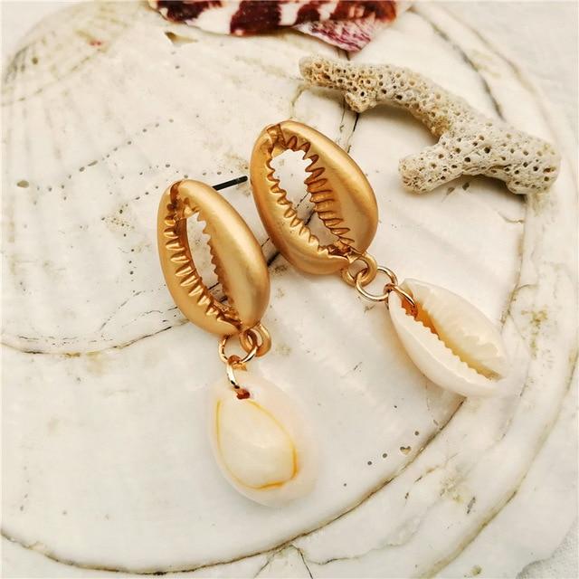 Vintage Ocean Gold Dangle Drop Earrings 2019 For Women Brincos Cowrie Sea Shell Earring BOHO Bohemian Beach Korean Jewelry