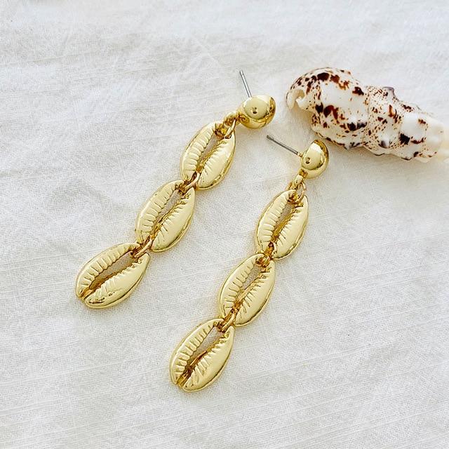 Vintage Ocean Gold Dangle Drop Earrings 2019 For Women Brincos Cowrie Sea Shell Earring BOHO Bohemian Beach Korean Jewelry