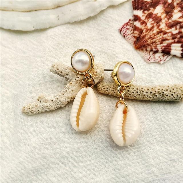 Vintage Ocean Gold Dangle Drop Earrings 2019 For Women Brincos Cowrie Sea Shell Earring BOHO Bohemian Beach Korean Jewelry