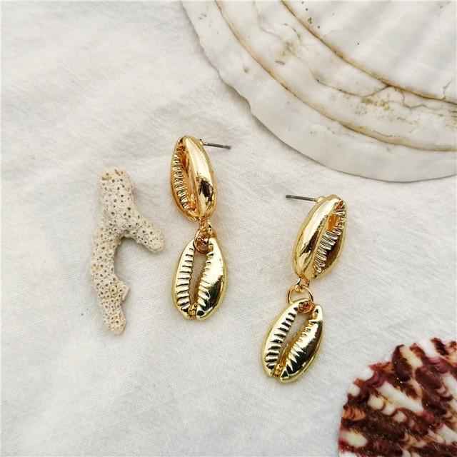 Vintage Ocean Gold Dangle Drop Earrings 2019 For Women Brincos Cowrie Sea Shell Earring BOHO Bohemian Beach Korean Jewelry