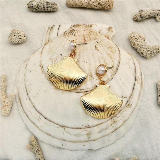 Vintage Ocean Gold Dangle Drop Earrings 2019 For Women Brincos Cowrie Sea Shell Earring BOHO Bohemian Beach Korean Jewelry