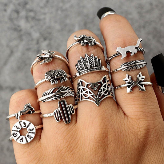 12PC Set Women Punk Vintage Finger Knuckle Rings