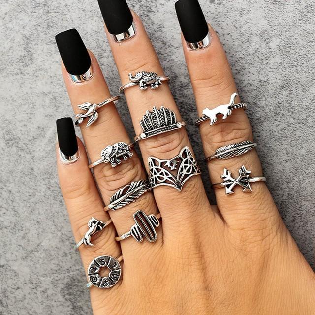 12PC Set Women Punk Vintage Finger Knuckle Rings