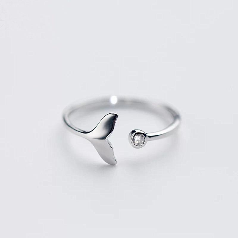 Cubic Zircon White Fish Adjustable SilverRings for Woman