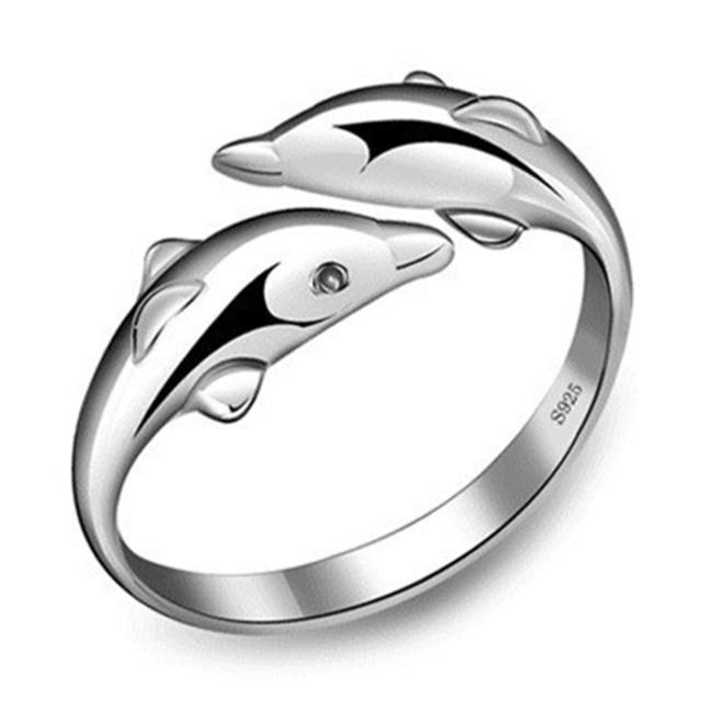 Cubic Zircon White Fish Adjustable SilverRings for Woman