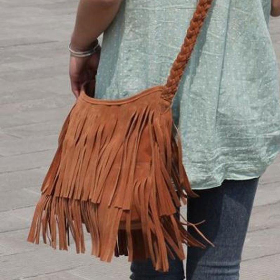 Fashion Boho Women Suede Weave Tassel Shoulder Bag