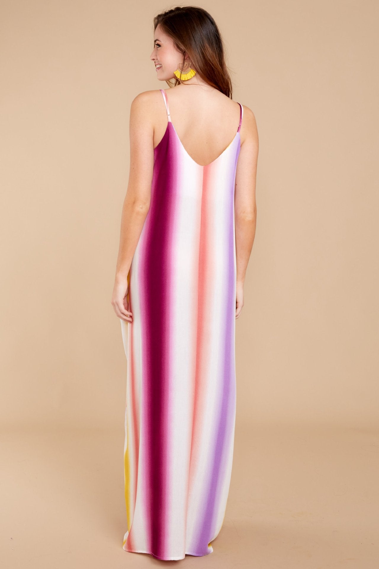 Spaghetti-Strap Sexy Backless Stripe Beach Long Dress