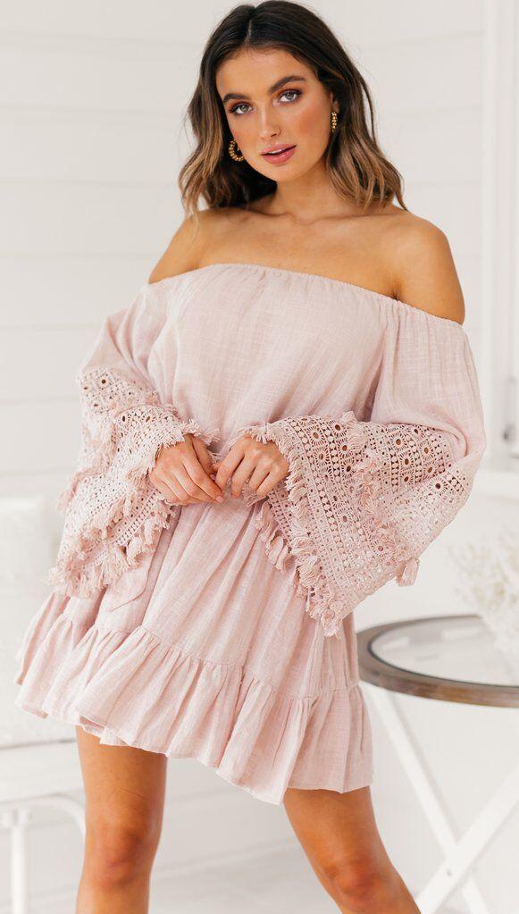 Sexy One-Shoulder Lace Stitching Trumpet Sleeves Off-Shoulder Dress