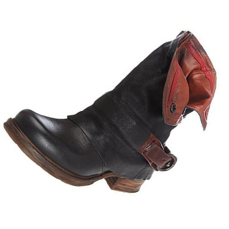 British Retro Flat Martin Boots Female Belt Buckle Cuffed Two Wear Boots