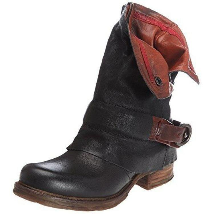 British Retro Flat Martin Boots Female Belt Buckle Cuffed Two Wear Boots