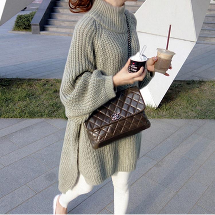 Turtleneck Split Hem Knitted Pullover Sweaters