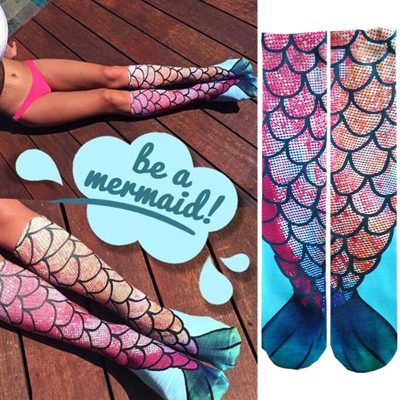 Novelty 3D Print High Knee Beach Mermaid Stockings