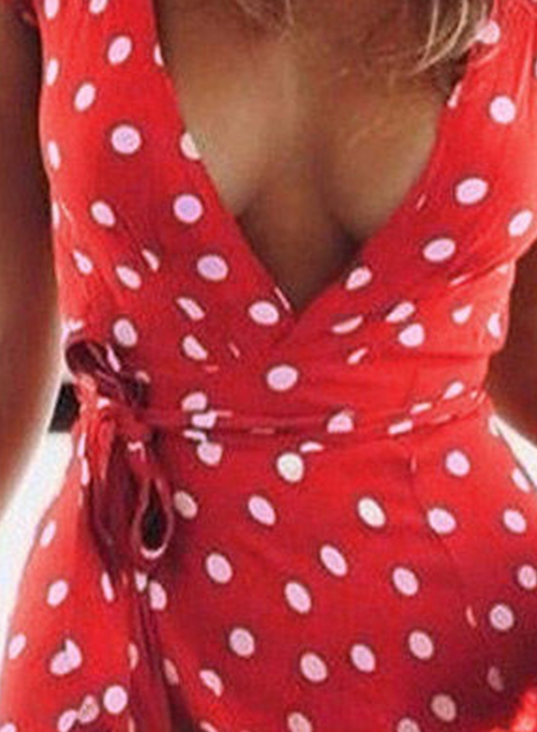 Women s Boho Polka Dots Deep V Neck Short Sleeve Maxi Dress