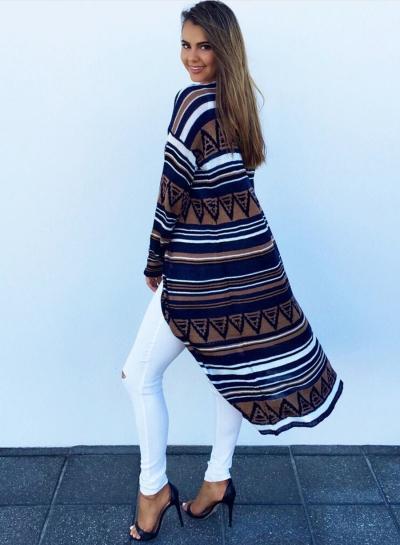 Women s Geometric Print Long Sleeve Cardigan Coat