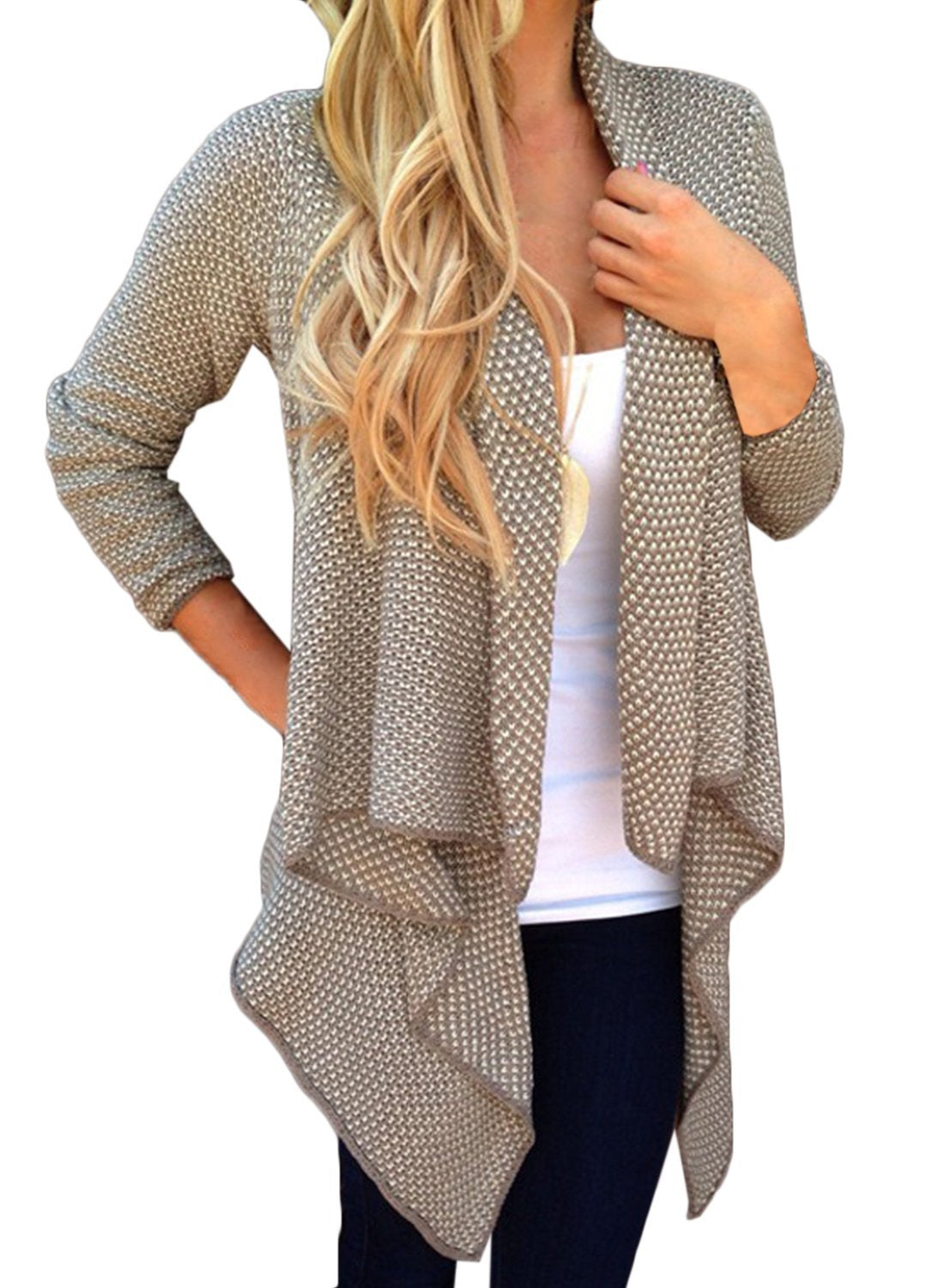 Women s Long Sleeve Draped Open Front Asymmetrical Knitted Cardigan