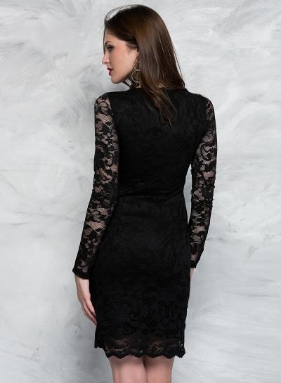 Long Sleeve V Neck Lace Bodycon Dress