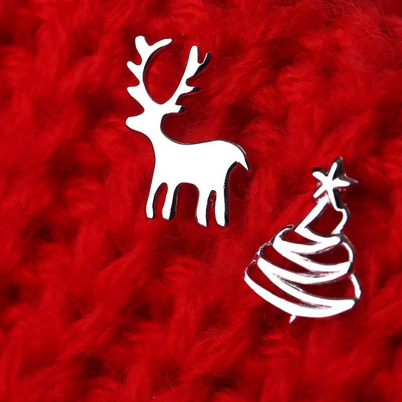 Cute Deer Christmas Tree Sliver Color Stud Earrings